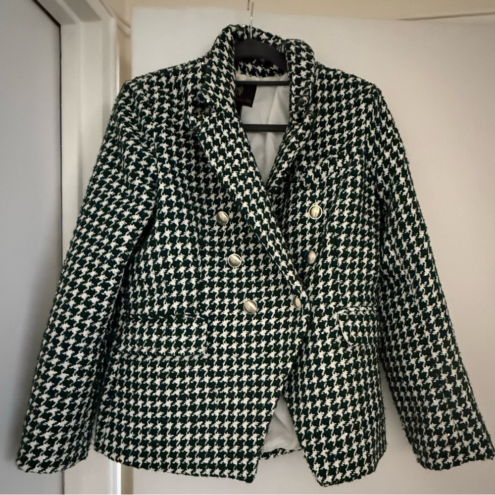 House of Harlow 1960 Green & White Houndstooth Double-Breasted Blazer ❤️Sparkles
